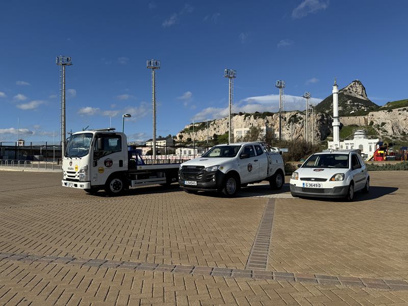 Altimore vehicles parked at New Harbours, Gibraltar.