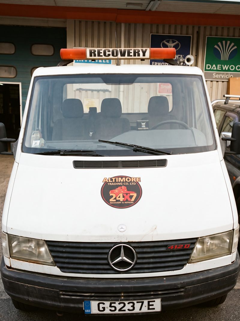 The Mercedes-Benz Sprinter 412D flatbed, the oldest truck on the Altimore fleet.